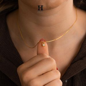 Dainty Gold <b>Padlock</b> Necklace with Lab Grown Diamond Minimalist Everyday Jewelry - Product Image 3