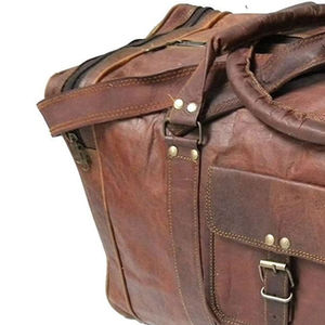 Classic Genuine Leather Duffle Bag for Travel Gym Weekend Overnight <b>Adjustable</b> Shoulder <b>Strap</b> Carry Handles OEM Customized Color - Product Image 6
