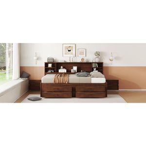 Cama de Madera Estilo Capitán, Tamaño Completo, Color Marrón Antiguo, con Estantes de Almacenamiento Integrados, 4 Cajones y 2 Armarios - Product Image 5