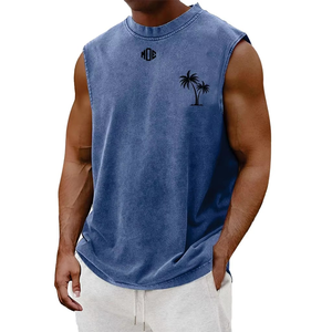 Camiseta sin mangas unisex vintage de punto con lavado ácido, de elastano/poliéster, con logo personalizado, ligera, para yoga y deportes, OEM - Product Image 4