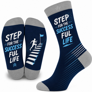 Step For The Successful Life Mens Crew <b>Socks</b> <b>Black</b> Yellow Digital Print Breathable Knitted Cotton Polyester Spandex Spring - Product Image 2