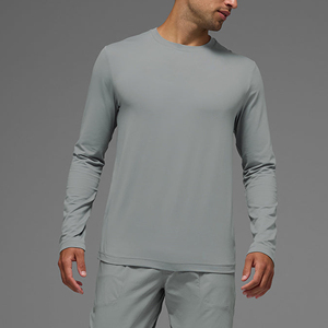 Wholesale Men's <b>100</b>% Cotton Long Sleeve T <b>Shirt</b> Custom Logo Breathable Casual Crew Neck Basic Tee - Product Image 5