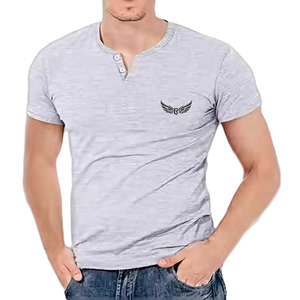 เสื้อยืดคอกว้างทรงเข้ารูปสำหรับผู้ชาย แขนสั้น ผ้าฝ้ายเจอร์ซีย์ 100% สวมใส่สบาย ระบายอากาศได้ดี และเป็นมิตรกับสิ่งแวดล้อม - Product Image 1