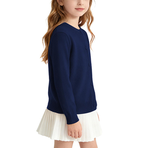 Pulls en tricot bleu marine pour filles, uniforme scolaire, manches longues, boutons, pour enfants de 5 à 12 ans - Product Image 3