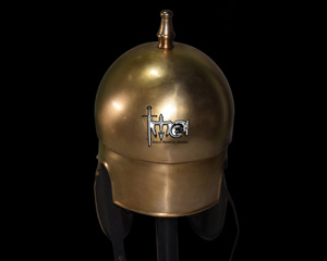 Réplique médiévale haut de gamme, casque d'athénien grec artisanal, en acier doux de calibre 18, finition laiton antique, pour reconstitution historique romaine. - Product Image 3