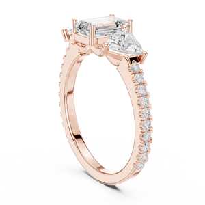 Rose Gold <b>Emerald</b> Cut Three Stone <b>Ring</b> with Trillion Side Stones Pave <b>Band</b> Women Engagement Fashion Jewelry <b>Ring</b> - Product Image 2