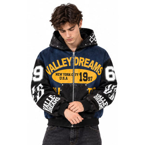 เสื้อฮู้ดซิปผู้ชาย Valley Dreams สไตล์เดนิม สตรีทแวร์ ทรงโอเวอร์ไซส์ พิมพ์ลายโลโก้ด้านหน้า เหมาะสำหรับใส่ในฤดูใบไม้ร่วง - Product Image 5