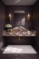 Lavabo en marbre Calacatta Viola moderne sur mesure, fait main, avec égouttoir, écologique, résistant à l'eau, pour hôtel et entrepôt, 12L
