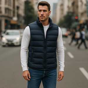 Chaleco Acolchado Azul Marino para Hombre, Cuello Alto, Cierre de Cremallera, Cortavientos, Ropa de Invierno Informal, Color Sólido, Corte Regular - Product Image 2
