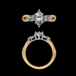 Anillo de Compromiso con Diamante de Corte Marquesa de 1.36 Quilates, Oro de Dos Tonos de 18k y 14k, Banda de Boda con Piedras Laterales Florales, Joyería Fina para Novia - Product Image 1