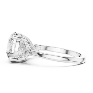 Bague de fiançailles en diamant de laboratoire rond de 3,5 carats, or massif 18 carats, certifiée IGI, trois pierres marquise VVS E-F - Product Image 4
