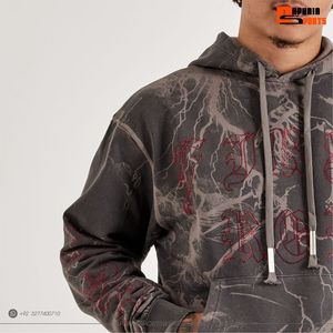 Sweat-shirt à capuche oversize pour homme, imprimé streetwear brodé de strass, en polyester French Terry, coupe automne, unisexe - Product Image 3