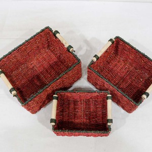 Nouvel ensemble de paniers de rangement en jonc de mer, bacs gigognes tressés pour le linge avec poignées en bois - Product Image 4