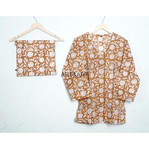 Conjunto de Pijama de Algodón 100% con Estampado Floral para Mujer, Manga Larga, Cuello en V, Cintura Elástica, Ropa de Dormir Informal de 2 Piezas para Verano - Product Image 3