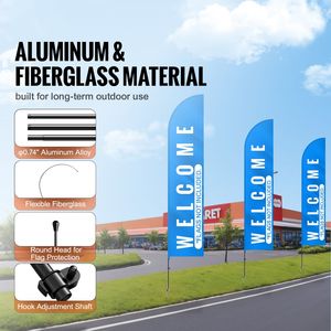 Kit 2 Pezzi Asta Bandiera a Piuma da 5 Metri con Picchetto a Terra per Esterni, Insegne Pubblicitarie Aziendali, Bandiere Promozionali, Striscioni - Product Image 1