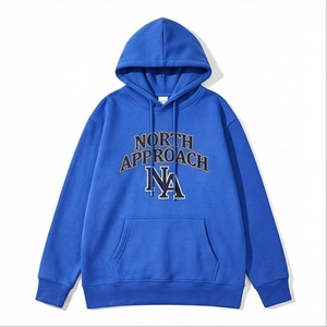 Sweat à capuche brodé North Approach pour homme, coupe oversize, en polaire, décontracté, bleu, avec poche avant - Product Image 1