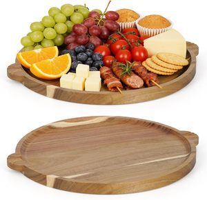 Tabla Redonda de Madera de Acacia para Charcutería y Bandeja de Servir con Asas, Borde Festoneado, Apta para Lavavajillas, 1.5 cm de Grosor, Ideal para Fiestas - Product Image 1