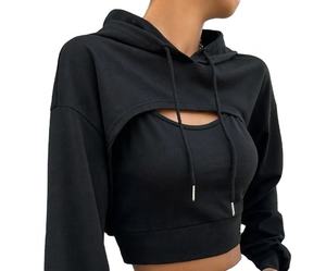 เสื้อมีฮู้ดผ้าฝ้ายผูกเชือกสำหรับผู้หญิงเสื้อโยคะเปิดไหล่ตกเสื้อฮู้ดกีฬาแบบแอกทีฟออกแบบได้ตามต้องการ - Product Image 2