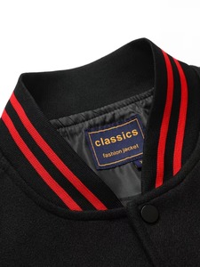 Premium Quality 100% Cotton Custom Men's Black Red Logo Embroidery Leather Sleeve Breathable High Street Style Varsity <b>Jacket</b> - Product Image 2
