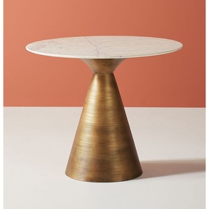 Table basse ronde moderne en marbre gris avec base en métal doré, faite à la main, durable, table d'appoint pour salon - Product Image 6