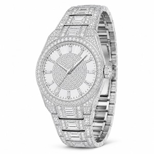 Reloj de lujo con diamantes para mujer, caja redonda de acero inoxidable, correa de cuarzo analógica - Product Image 1
