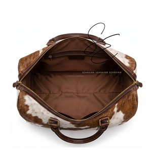 Brown White Cowhide Leather Duffle <b>Bag</b> Handmade Western Travel <b>Bag</b> Tooled Leather Weekender <b>Overnight</b> <b>Bag</b> for Women Men - Product Image 5