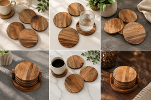 Handcrafted Wooden Round <b>Coaster</b> Set of 2 – Natural Wood <b>Drink</b> <b>Coasters</b> Stylish Tabletop Protection - Product Image 2