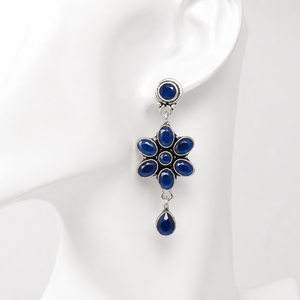 Boucles d'oreilles pendantes florales avec pierres de quartz, plaqué argent antique, bijoux de fête vintage pour femmes - Product Image 4