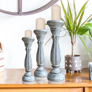 Magnifique ensemble de 3 bougeoirs en bois faits à la main, style rustique, accessoires décoratifs pour la maison, pour table à manger, à bas prix - Product Image 3