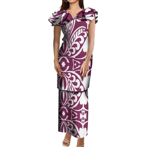 Conjunto de Dos Piezas Puletasi Samoano con Estampado Tribal Polinesio y Volantes en Capas, Vestido Personalizado de Talla Grande para Mujer con Cuello en V - Product Image 6