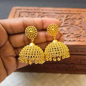24K Gold Plated Pearl Drop Jhumki Earrings-Ethnic Religious Wedding Jewelry - Product Image 2