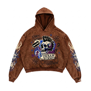 Sweat à capuche court personnalisé vintage délavé à l'acide, en molleton épais, imprimé graphique squelette, style streetwear - Product Image 3