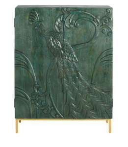 Gabinete de Bar de Gran Capacidad, Diseño Moderno, Tallado a Mano en Madera de Mango con Acabado Verde Azulado - Product Image 2