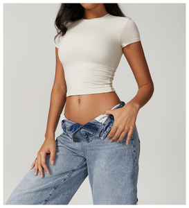 Top Corto de Verano para Mujer, de Buena Calidad, Estilo Jersey, Cuello Redondo, Diseño Minimalista, Estilo Casual Hip Hop, Venta al Por Mayor, 100% Algodón - Product Image 1