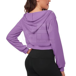 Modern Cropped Zipper <b>Hoodies</b> <b>For</b> <b>Women</b> Hooded Tops <b>Long</b> Sleeve Zip Up Design Soft Cotton Fabric Urban Fashion Daily Wear - Product Image 5