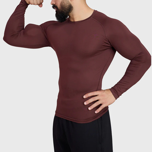 2025 New Style Plain Solid Colour <b>Men</b> Long Sleeve Cotton Spandex Round Neck <b>Compression</b> T <b>Shirt</b> for Sale in Cheap Rates - Product Image 3