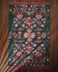 Grand tapis de style turc vintage à motifs floraux en polyester, patchwork, fabriqué à la machine, à poils moyens, avec envers en latex, pour salle à manger et usage domestique - Product Image 1