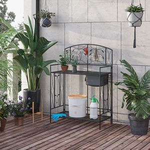 Banco da Lavoro Pieghevole in Metallo per Giardino con Ampia Copertura Integrata, 5 Ganci Appendibili, Tavolo Portatile per Giardinaggio con Funzioni di Stoccaggio - Product Image 2