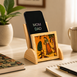 Support de téléphone portable en bois artisanal avec pierres précieuses – Support décoratif indien pour téléphone - Product Image 6