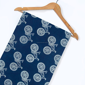 Lightweight Pure Cotton Indigo Bicycle Design Hand Block Print Fabric for Making Kids Clothing - Product Image 2