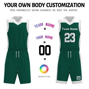 Conjunto de Uniforme de Baloncesto Verde Personalizado, Cuello en V, Sin Mangas, Poliéster que Absorbe la Humedad, Unisex para Adultos, Todas las Temporadas - Product Image 6