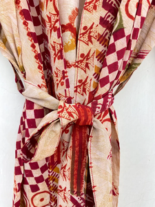 Robe Kimono Sari en soie d'été faite à la main Style de vie quotidienne vintage pour les saisons de printemps et d'automne - Product Image 2