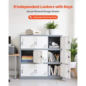 Casier métallique gris à 9 portes, capacité de charge de 66 lb, armoire de rangement en acier, casiers pour employés à 3 niveaux pour le bureau, montage facile, 35,4 x 17,7 - Product Image 2