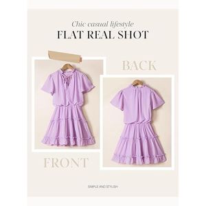 Mini Abito Viola con Maniche Corte, Scollo a V e Volant in Chiffon per Primavera Estate - Taglia Media, Abito da Club - Product Image 5