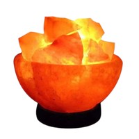 Lampe en sel de l'Himalaya, forme naturelle, motif floral sculpté, décoration d'intérieur, lumière Feng Shui, Sian Enterprises SE-1402
