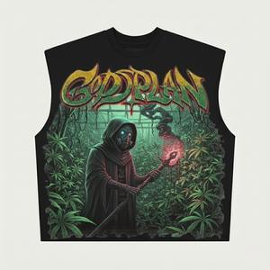 T-shirts Premium Noirs Personnalisables à Motifs Crânes Imprimés par Sublimation pour Hommes, Sans Manches, Coupe Boxy Courte, avec Lettres et Strass - Product Image 3