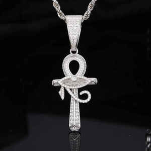 Colgante de Moissanita con Cruz Ankh y Ojo de Horus, Chapado en Oro y Plata, Joyería Brillante Redonda para Fiesta - Product Image 3
