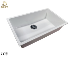 Évier de cuisine moderne à cuve unique en quartz fabriqué au Vietnam, 10 mm d'épaisseur, surface brossée, en quartz et résine, avec robinet monotrou - Product Image 5