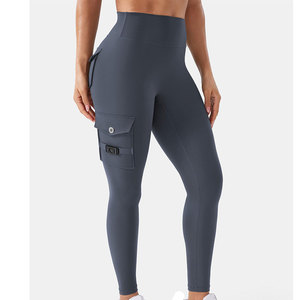 Button Fly Closure Pockets Legging <b>For</b> Women Breathable Stretch <b>Material</b> Daily Gym Practice Training Usage Summer Yoga Tights - Product Image 1