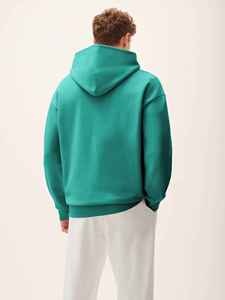 Sweat-shirt à capuche pour homme, couleur turquoise, coupe classique, décontracté, automne, couleur unie, tricoté en molleton bouclette, avec poches, OEM ODM, logo X - Product Image 3